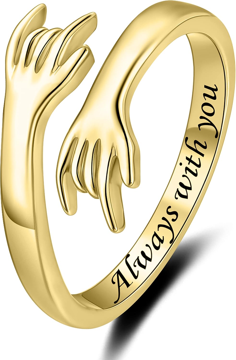 ZOEXUE Hug Rings for Women Sterling Silver - White Gold/18K Gold/Thick and Thin Ring Hugging Rings for Men Rock Hip Pop Hand Band Rings I Love You Forever Hugging Hand Ring Jewelry