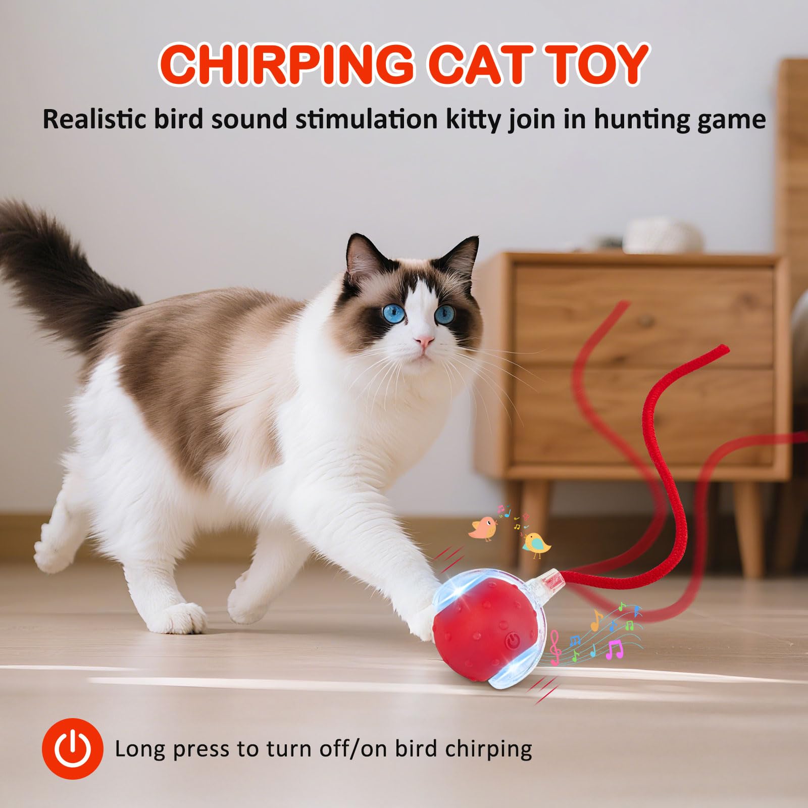 EPHOSHI Interactive Cat Toy,Smart Chase Pet Toy Ball With Bird Chriping Sounds,360° Automatic Rolling Ball for Cats Adult,Safety Material Interactive Cat Toys - Image 2