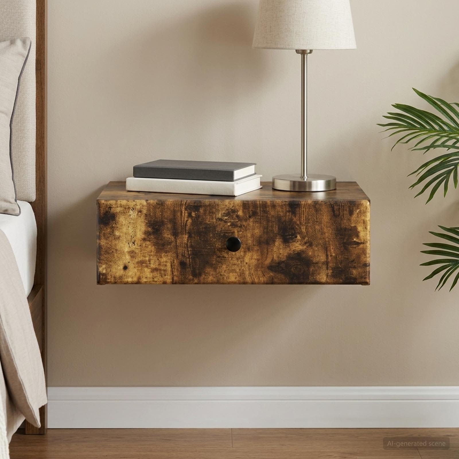 Mesita de pared lateral roble ahumado 59 x 34,5 x 17 cm con 1 cajón
