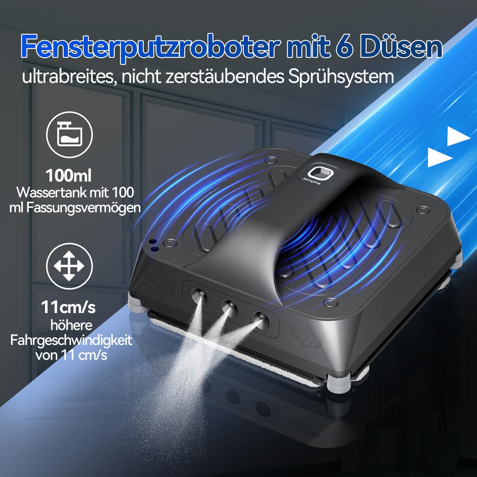 Fensterputzroboter mit 6 Wasserdüsen, 8000Pa Fensterreinigungsroboter mit Verschiedene Reinigungsmodi, Fensterroboter die Ansagesprache umschalten, Einfacher Handhabung für Innen/Außenfenster