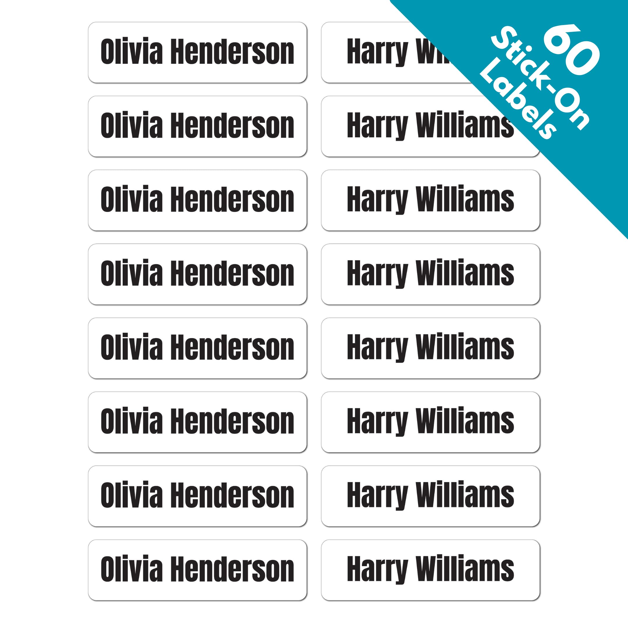 QuoteMyWall 60x Stick-On Name Labels for Clothes/Clothing, Washable Self Adhesive Stickers for School, Nursery, Preschool, Care Homes and Items - Tumble Dryer, Dishwasher & Microwave Safe