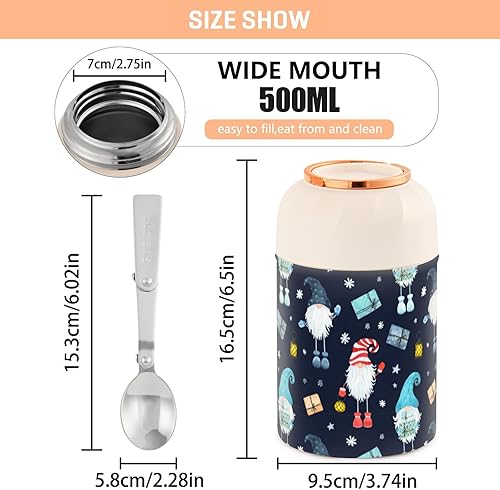 Miniatura 3 de Christmas Watercolor Gnomes Food Jar with Spoon Stainless Steel Vacuum Insulated Food Container 17 oz Soup Thermos for Adults