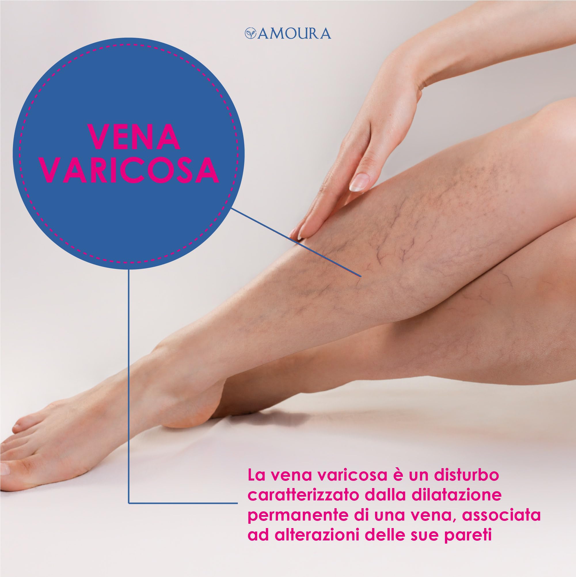Amoura Crema Vene Varicose e Capillari - 100 ml - Crema Gambe Stanche e Pesanti - Made in Italy
