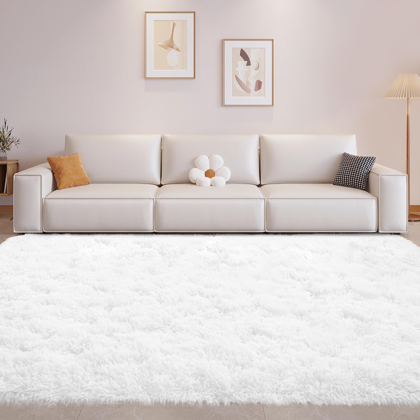 5x8 Ft White Rugs for Bedroom Living Room, Soft Modern Indoor Fuzzy Shaggy Area Rug, Non-Slip Fluffy Furry Rug for Teen Girls and Boys,Nursery Kids Room Dorm Home Decor, High Pile Plush Floor Carpet