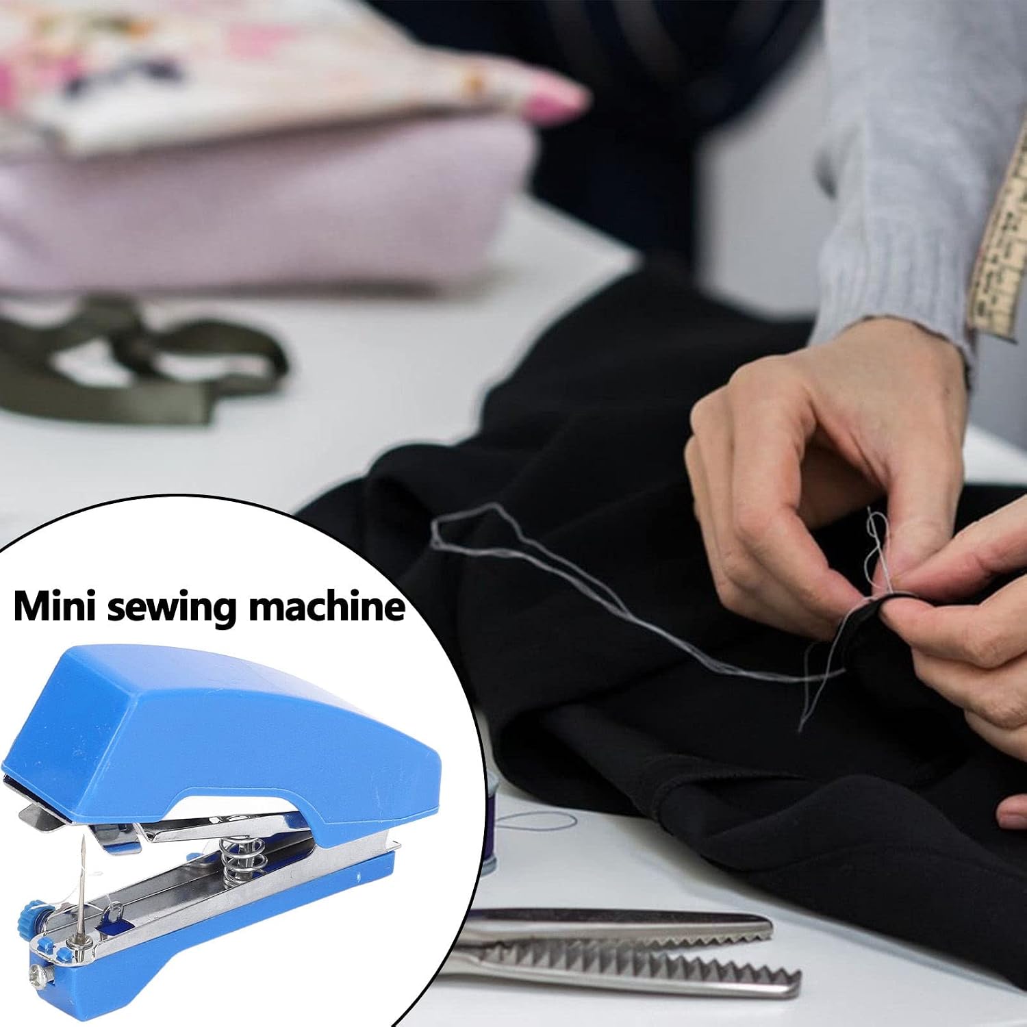 Handheld Sewing Machine, Portable Handy Stitch, Mini Manual Sewer Hand Stitcher Needlework Tool for DIY Crafts Home Travel