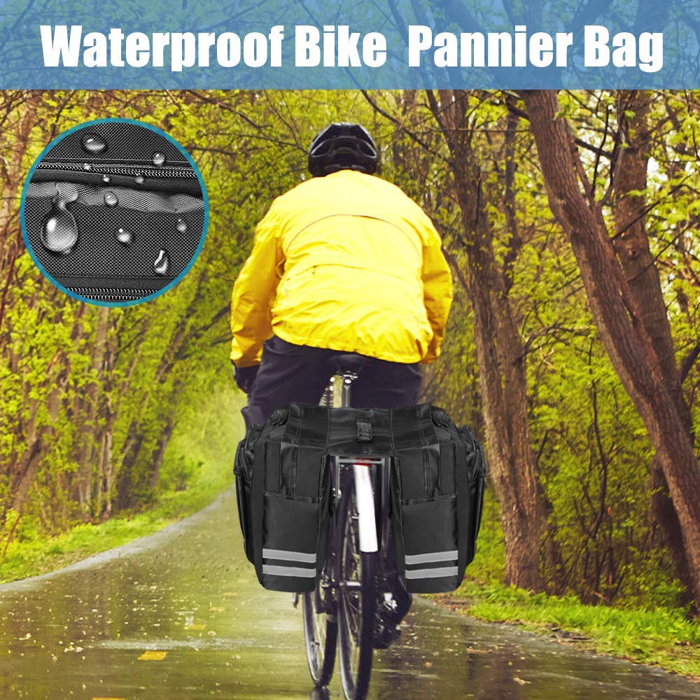 ASANMU Sacoche De Vélo étanche 600D – 650 G, 30x20x20 Cm, Bandes Réfléchissantes, Pour VTT, Route, Voyage, Poche Latérale