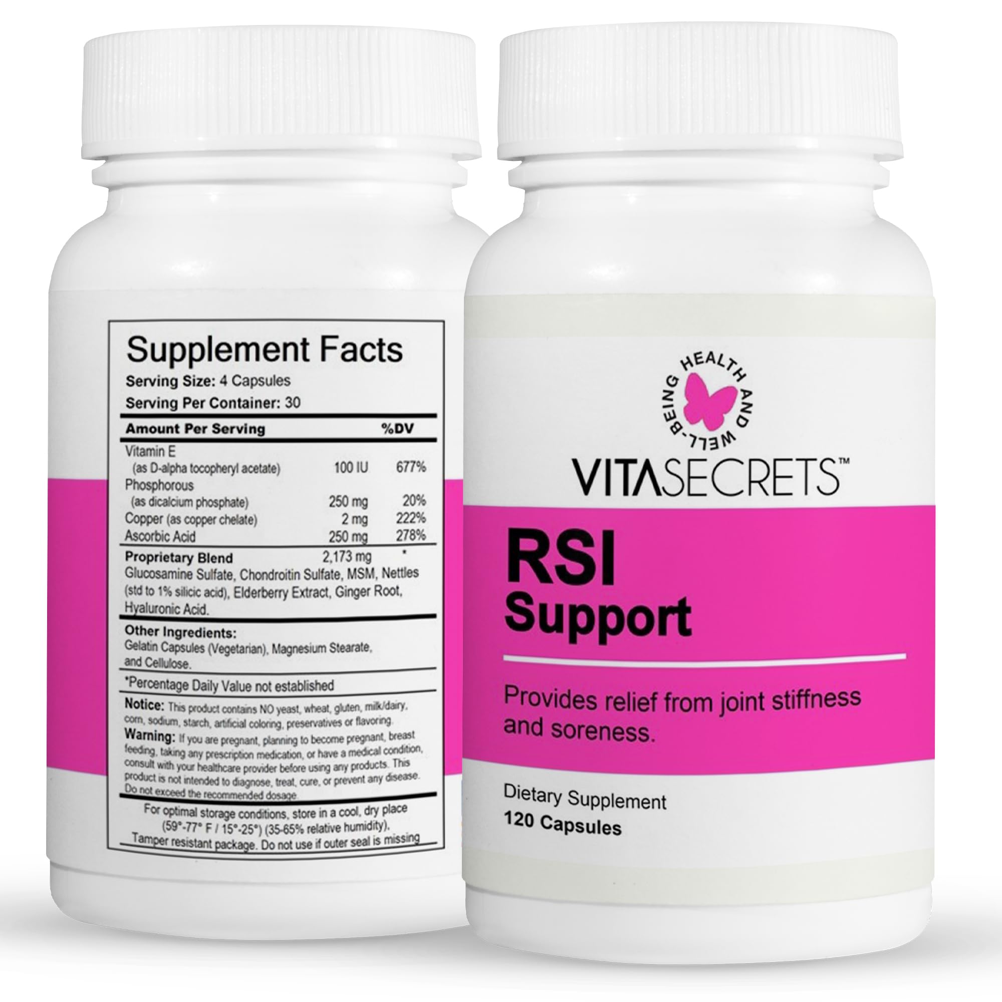 Joint Support Supplement with Glucosamine, Chondroitin, MSM and Hyaluronic Acid, RSI Support Helps with Discomfort & Stiffness, 120 Joint Health Capsules for Men and Women