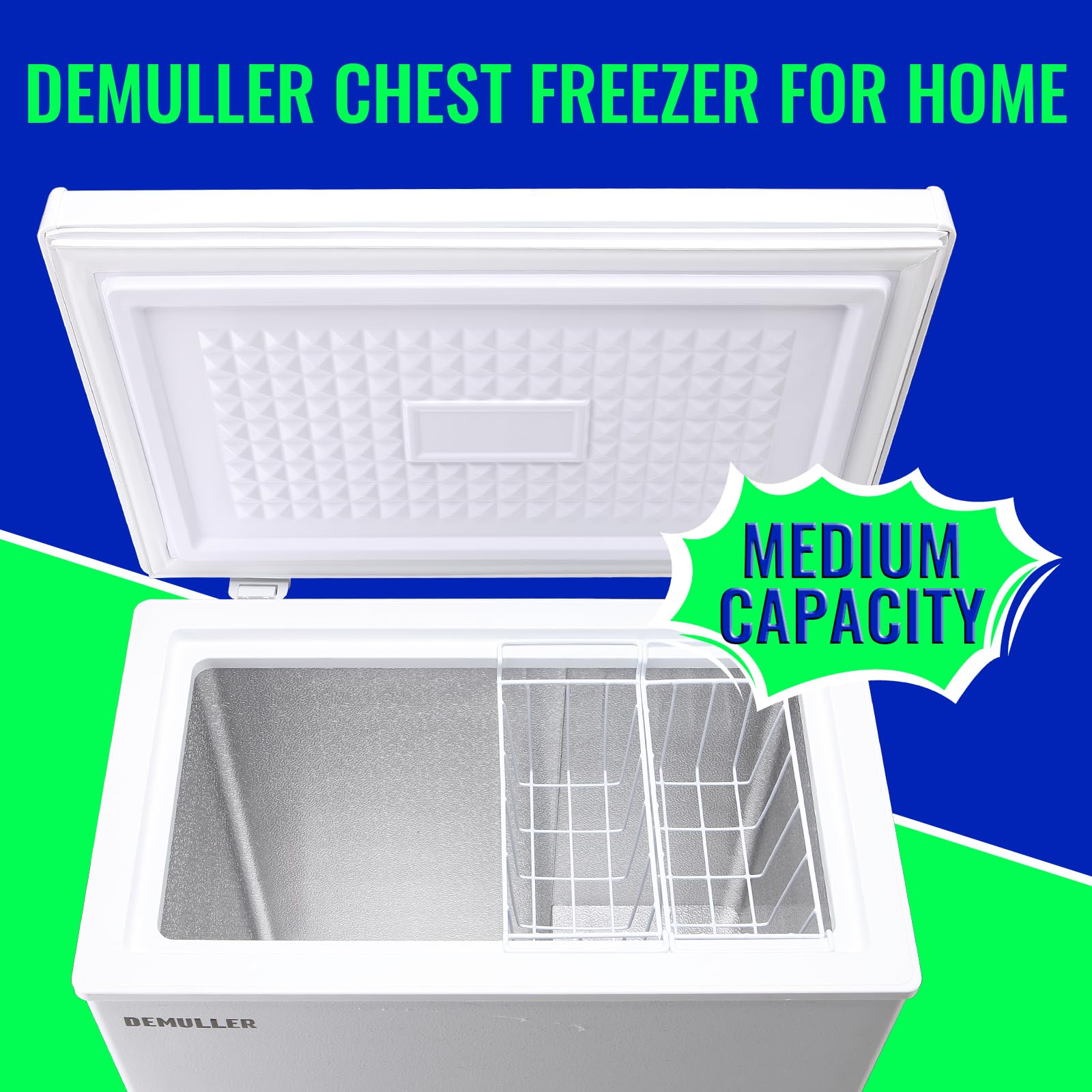 Demuller 4.0 Cu.Ft Chest Freezer With Electronic Panel, Accurate Temperature Display To 1 ℉, White Deep Freezing Machine With 2 Removable Baskets, Compact Size For Any Space on Fridge.com - View 2