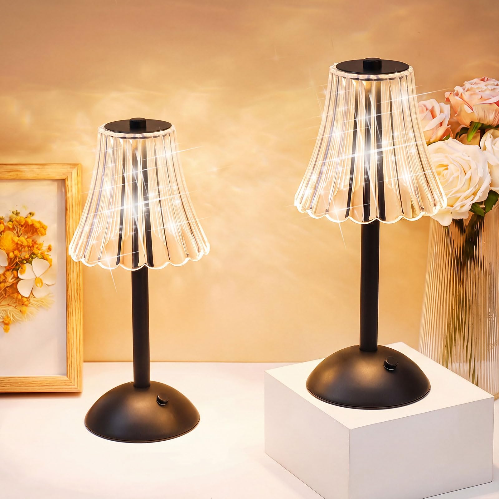 Liliful 4 Pcs Cordless Table Lamp LED Touch, Black, Rose Style