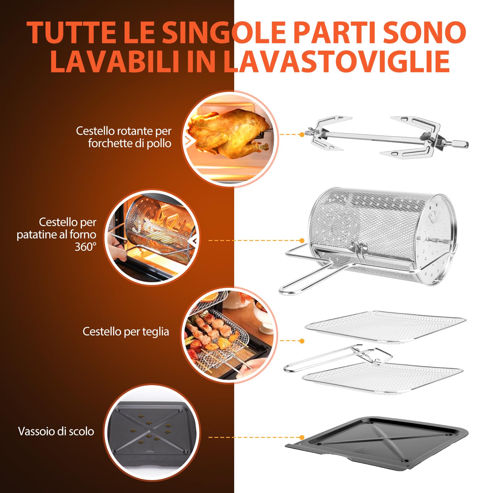 Aigostar Owen - Friggitrice ad aria da 12 litri, Forno ad aria multifunzione, 1700 W, Touch screen LED, 8 modalità preimpostate, include 7 accessori, sistema rotante, BPA FREE