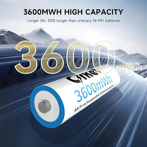 Miniatura 2 de Paquete de 8 baterías recargables AA de iones de litio con cargador rápido  3600 mWh de alta capacidad  1.5 V  Ecológico  Pilas de litio doble A de