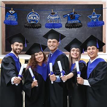 9PCS Graduation Party Decorations Class of 2026 Congrats Grad Table Centerpiece Congratulate Graduation Honeycomb Table Toppers for Graduation Party Supplies(Blue,Black)