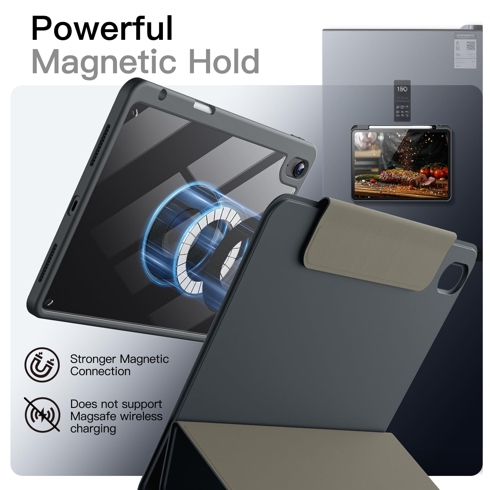 JETech Magnetyczne Etui dla iPad Air 11" M4-M2, Air 5/4, Gwiezdna Szarość | Dla iPad Air 11" (2026-2024) & 10,9" (2022/2020), Odpinane Obrotowa Osłona, Podstawka Pion/Poziom, Podwyższony Widok Ekranu