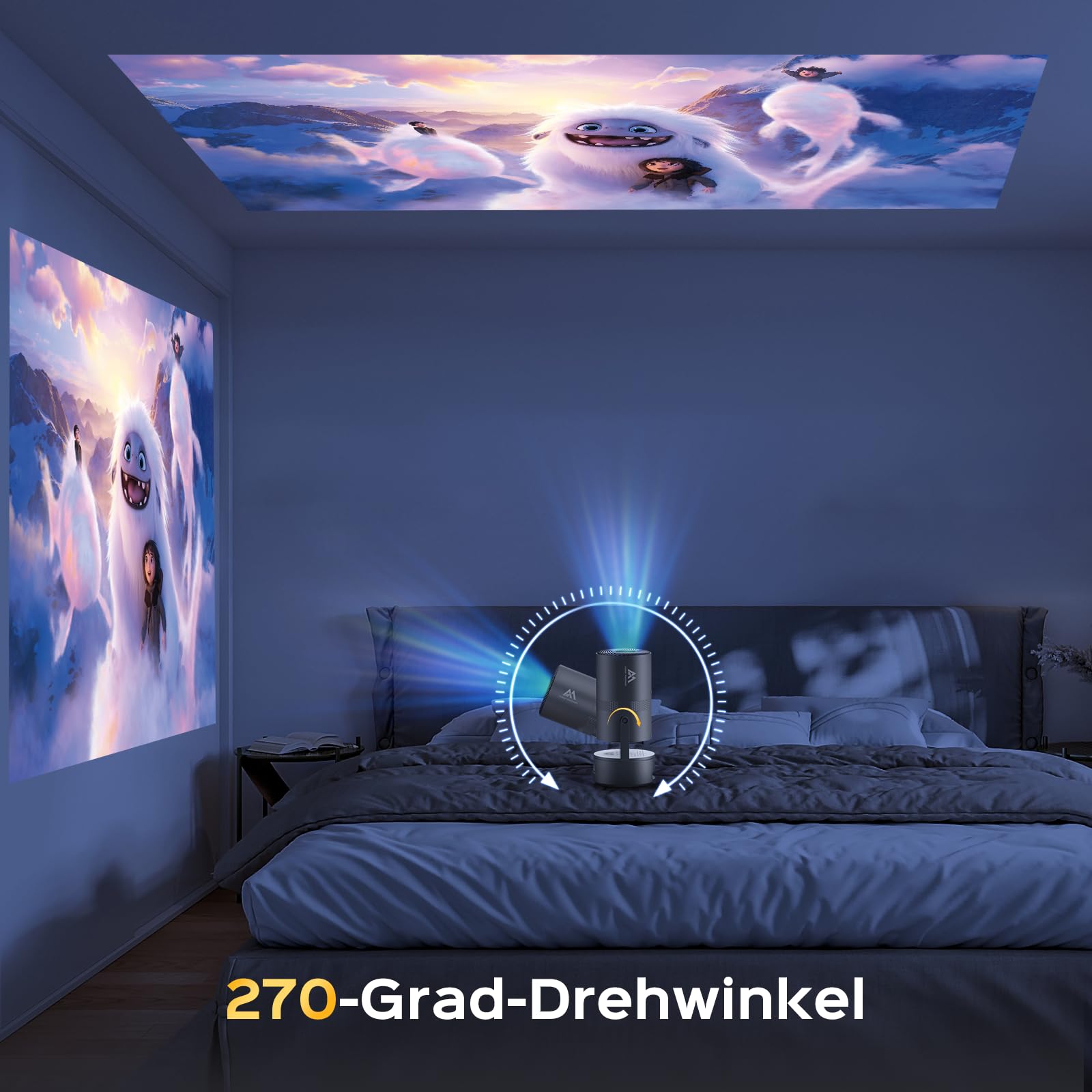 [Batterie intégrée] Aubor Mentech Mini vidéoprojecteur 4K Home Cinéma, Mini projecteur, vidéoprojecteur WiFi6 et BT5.2 avec Android OS, correction trapézoïdale automatique, angle de 180 degrés, écran