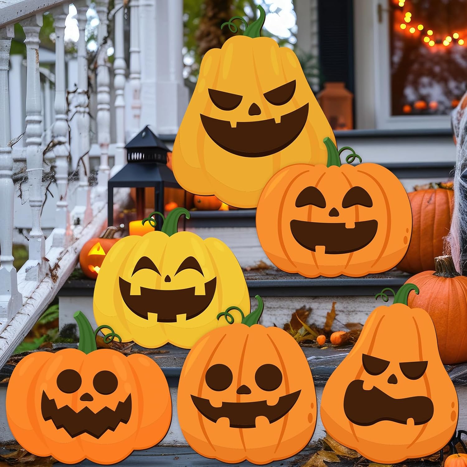 Chunful 6 Pcs Thanksgiving Wooden Pumpkin Decoration Large Pumpkin Porch Standing Signs Thanksgiving Wooden Indoor Outdoor Decor for Home Front Door Stairs