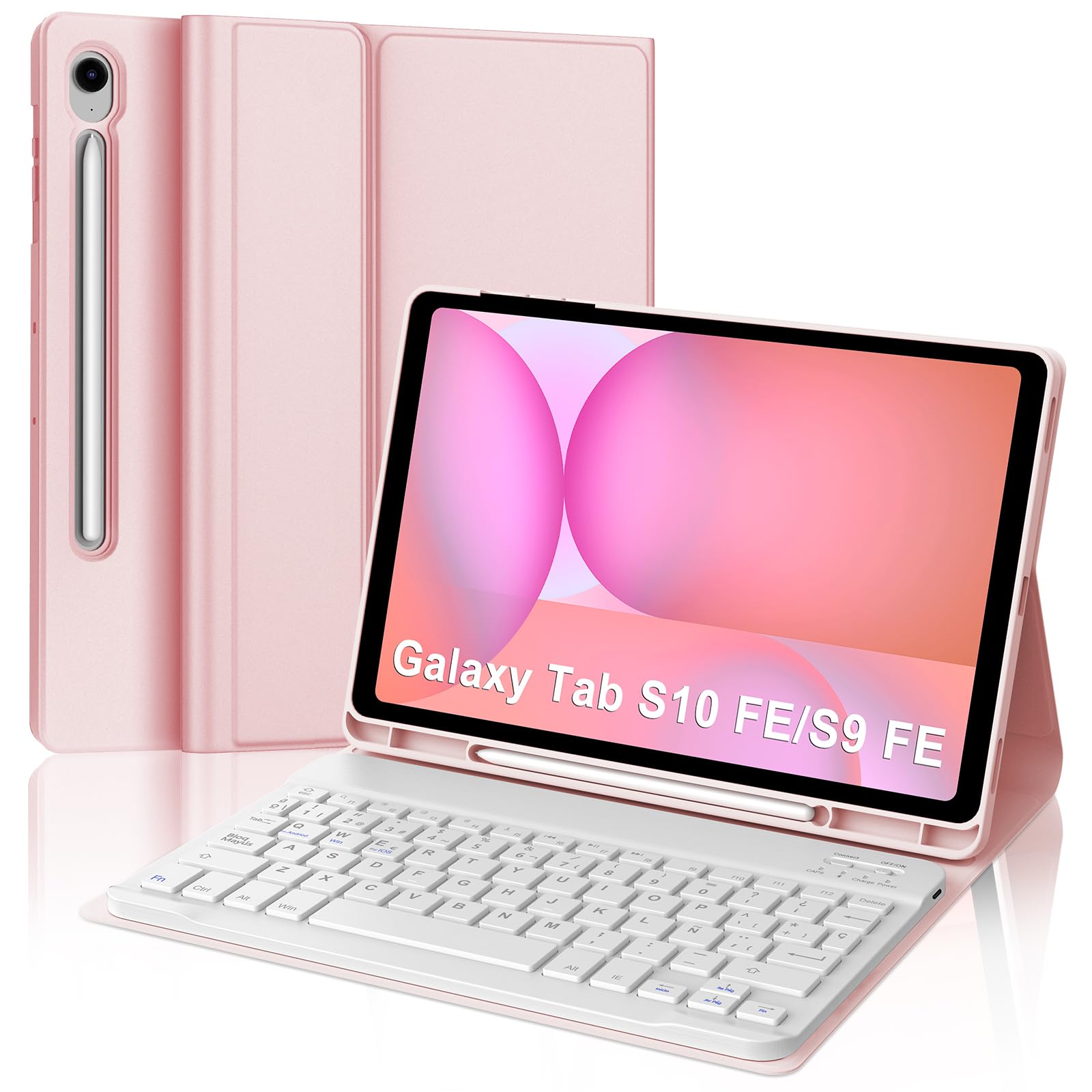 JADEMALL Custodia Tastiera per Samsung Tab S10 FE 10.9" 2025/S9 FE 10.9" 2023, Italiana QWERTY Tastiera Bluetooth con Portapenne per Galaxy Tab S9 FE/S10 FE 10.9"/S9 11", Rosa