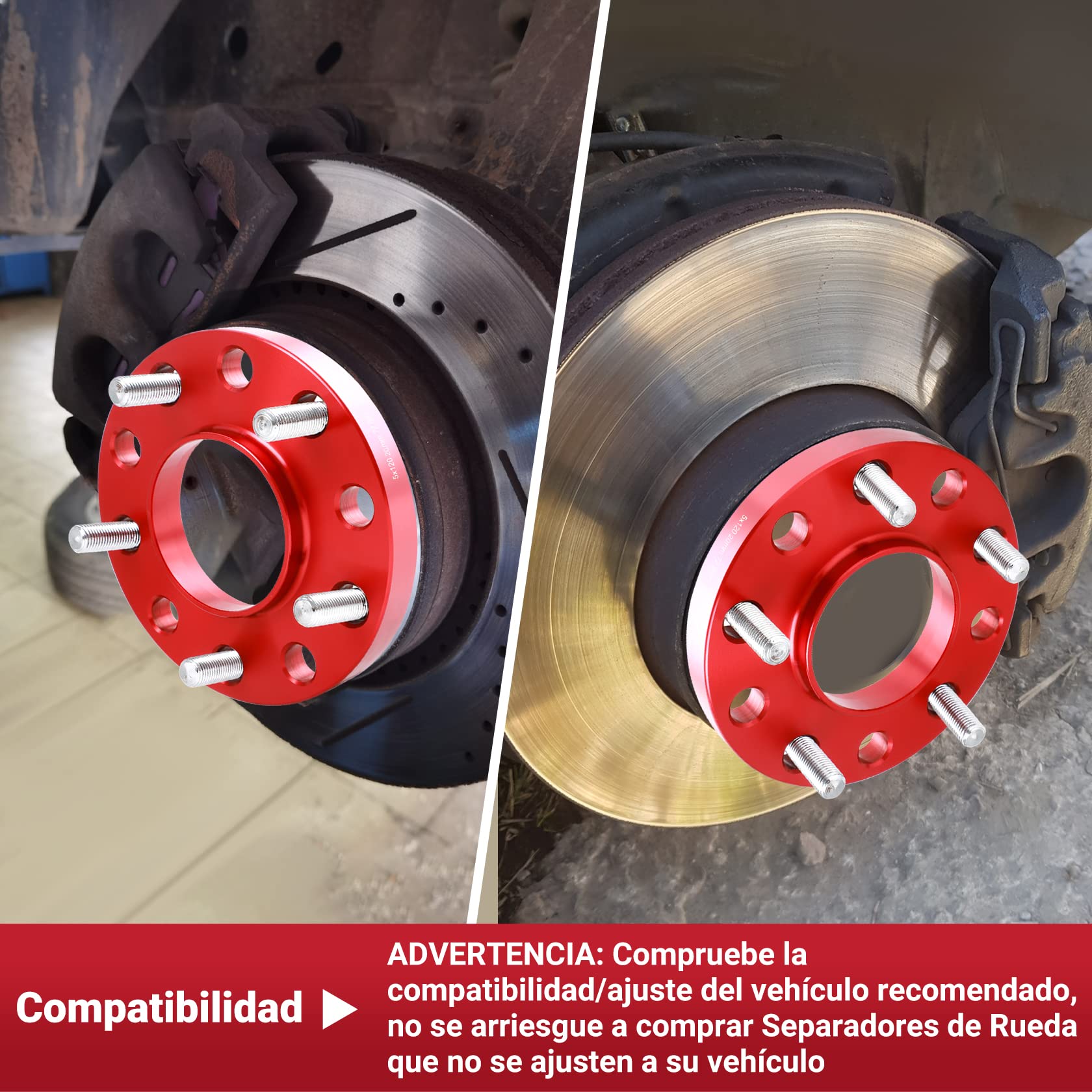 CarBole Separadores de Ruedas para Coche 5x120mm & 20mm con Perno: M12x1.5 | Central de Orificio : 72,56 mm Compatible con BMW, etc. (2 Piezas | Rojo | Número de Agujeros 10)