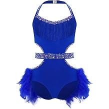 Jugaoge Girls Rhinestone Feather Tutu Skirt Leotard Kids Latin Dance Costume Jazz Lyrical Dancewear