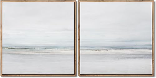 Gardenia Art Lienzo enmarcado con océano, juego de arte para pared, tranquilo, playa, orilla, horizonte, cuadros, naturaleza, desierto, decoración