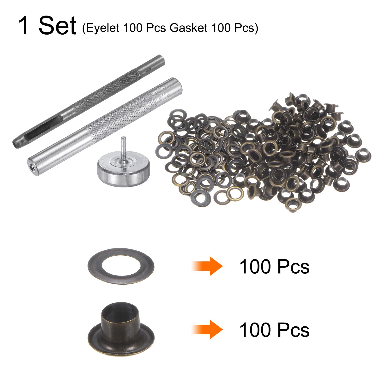 HARFINGTON Juego de 100 herramientas de ojales de cobre de 3,5 mm con perforador hueco, herramientas de ajuste de ojales para ropa, cinturón de tela de cuero, bronce