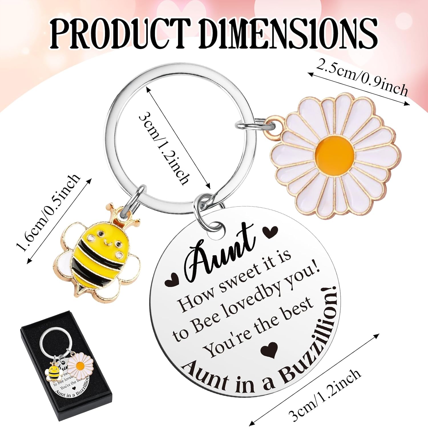 Aunt Birthday Keychain Gifts - Cute Tiny Bee Flower Key Chain for Women Girls Her Christmas Thanksgiving Sweet Best Aunts Ever Gift from Niece Nephew Funny Ideals Auntie Keyring Accessories - Image 2