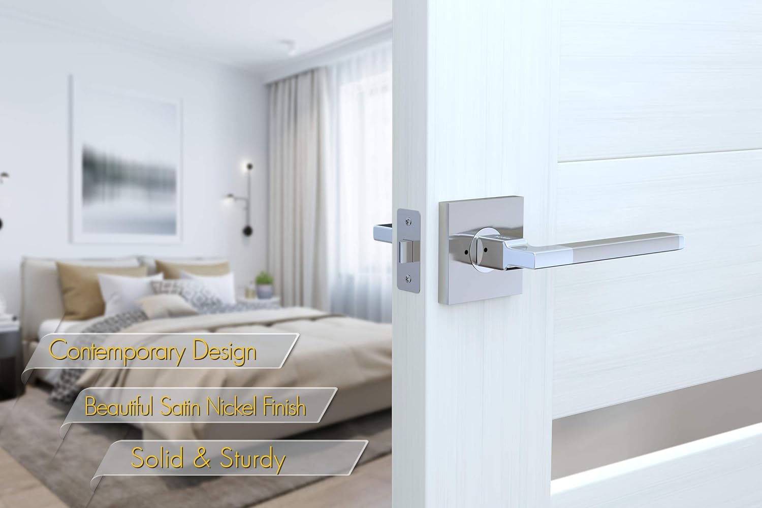 Avalon 0530 'Concord' - Modern Door Handle Lever Set in Satin Nickel Finish (Privacy/Passage)