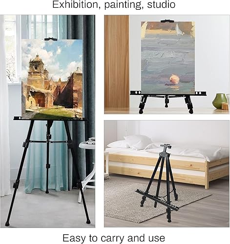 Miniatura 8 de RRFTOK Caballete de exhibición de doble nivel de 72 pulgadas, caballetes de arte de material metálico, caballete ajustable para pintar lienzos de 22