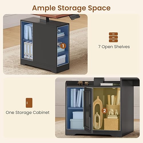 Miniatura 7 de SEDETA Farmhouse Escritorio Eléctrico de Pie en Forma de L, 63" x 67" Ajustable en Altura, Escritorio Ejecutivo de Oficina en Casa con Cajones y