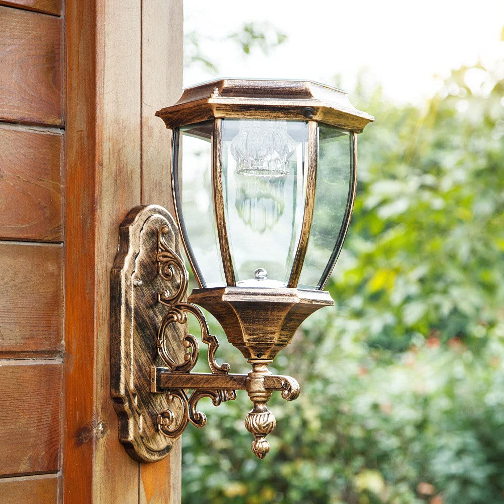OLSKFUH Wall Lamp, Retro Solar Outdoor Wall Lantern Transparent Glass Lampshade Wall Mount Light Wall Lantern Dusk To Dawn Wall Light Ip65 Waterproof And Rainproof Sconce Light,