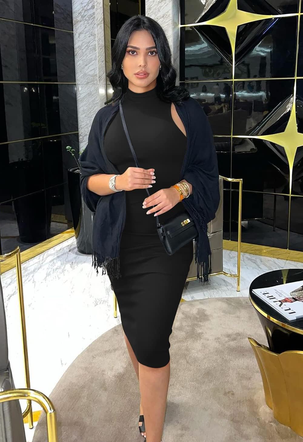 GOBLES Women's Sexy Halter High Neck Elegant Sleeveless Bodycon Midi Club Dress - Image 3