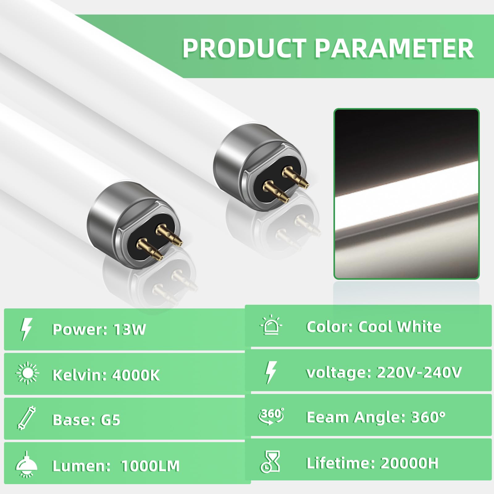 2 Pezzi Tubi Fluorescenti Da 13W, 525mm T5 Bianco Freddo 4000K, 1000LM, Attacco G5, Luce a Basso Consumo Energetico, Luce Di Emergenza a Risparmio Energetico, Adatta per Cucina, Bagno, Armadio, Garage