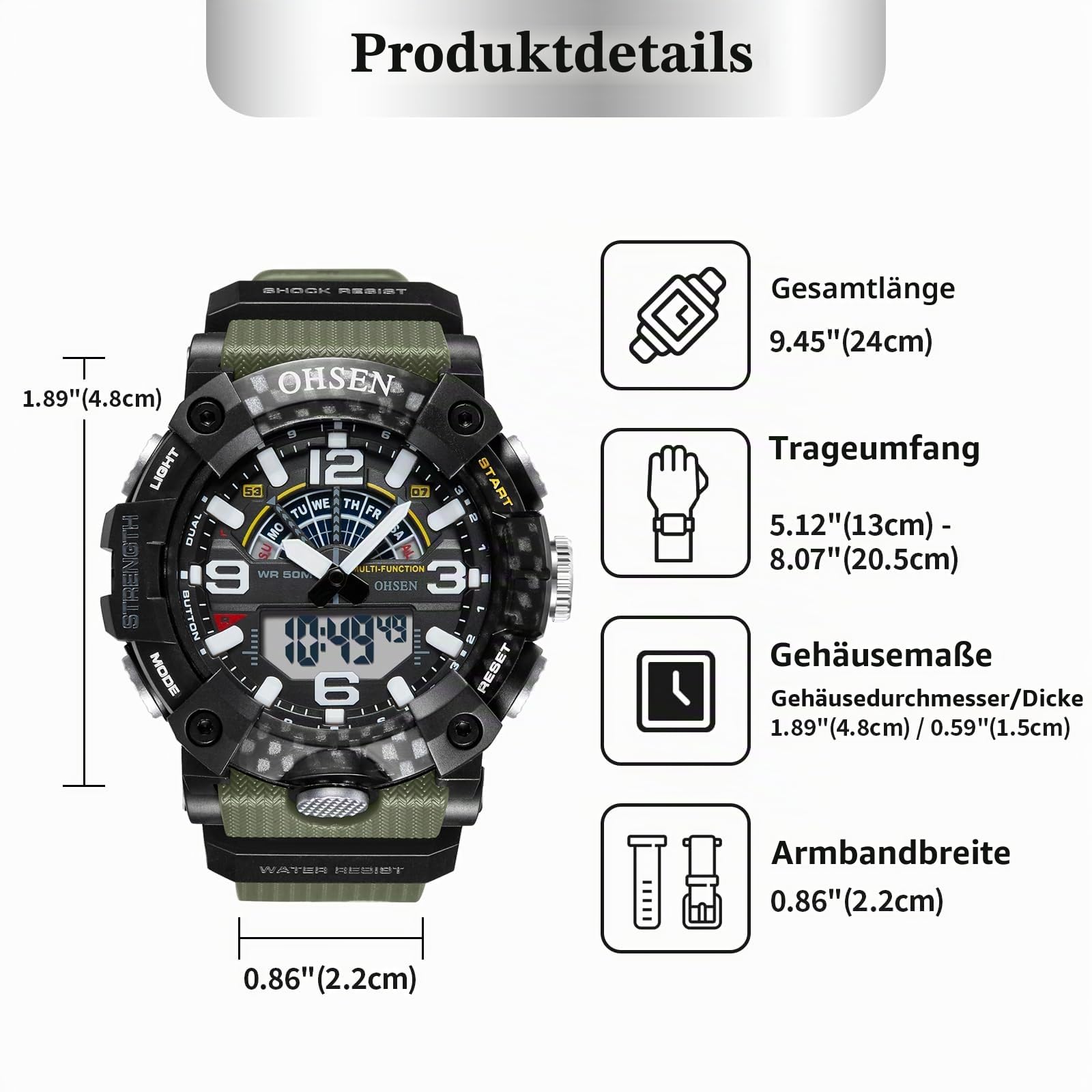 JewelryWe Herrenuhr Digital Quarz Uhr 30m Wasserdicht Analog Armbanduhr Digitaluhr Herren Silikon Armband Große Taktische Militär Sport Uhr mit LED Licht, Kalender, Alarm, Stoppuhr, Leuchtzeiger