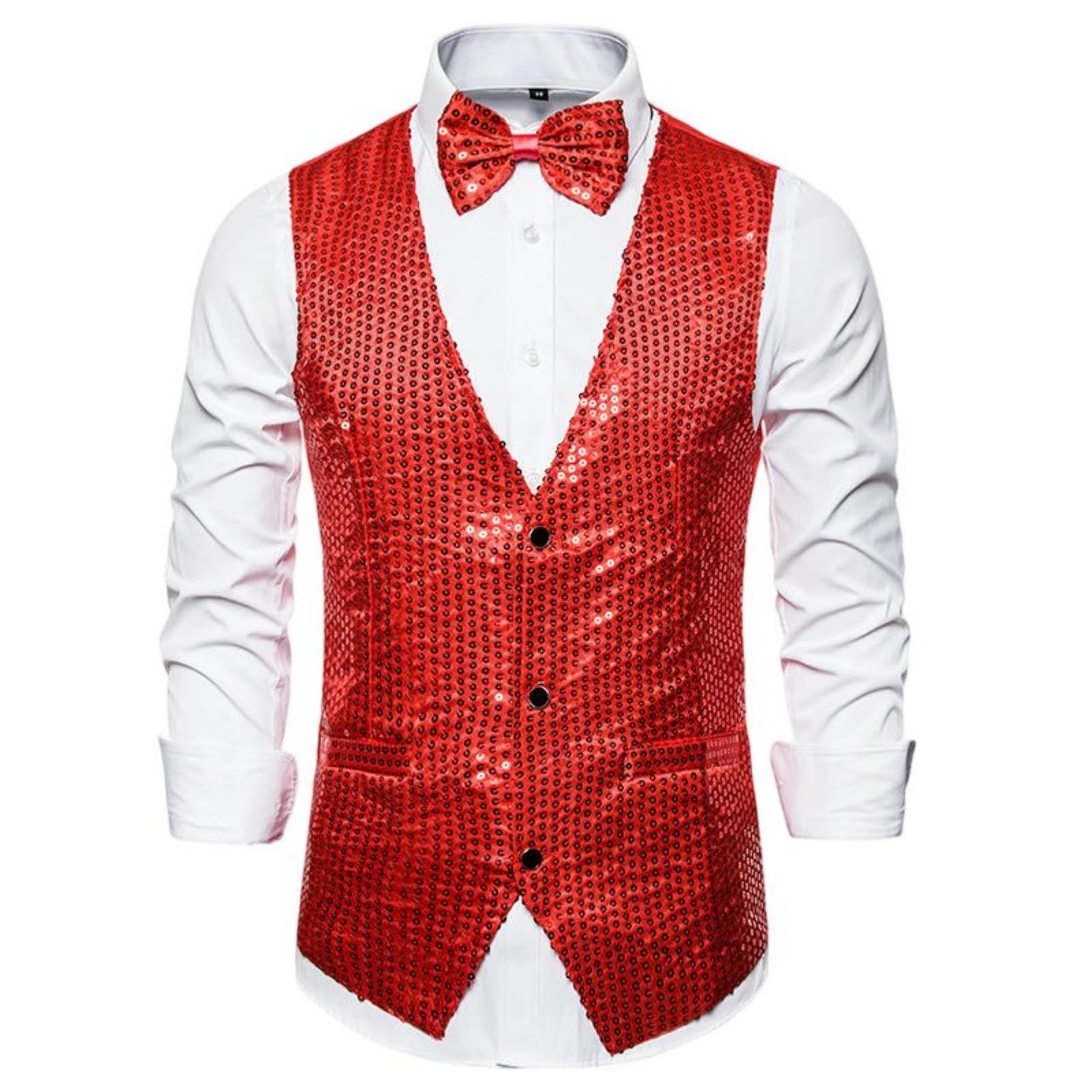 Chaleco de lentejuelas para hombre rojo XS
