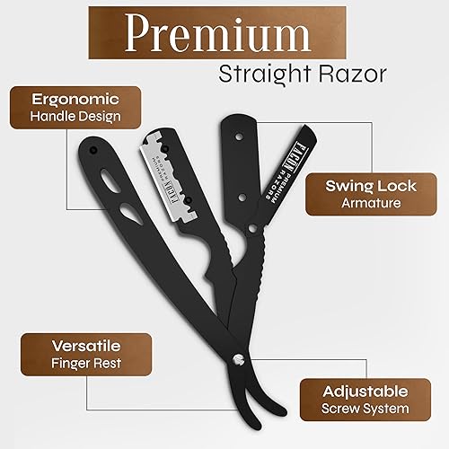 Miniatura 6 de Facón - Maquinillas de afeitar rectas para hombre, kit profesional de afeitar de borde recto con 100 cuchillas, afeitadora clásica de acero