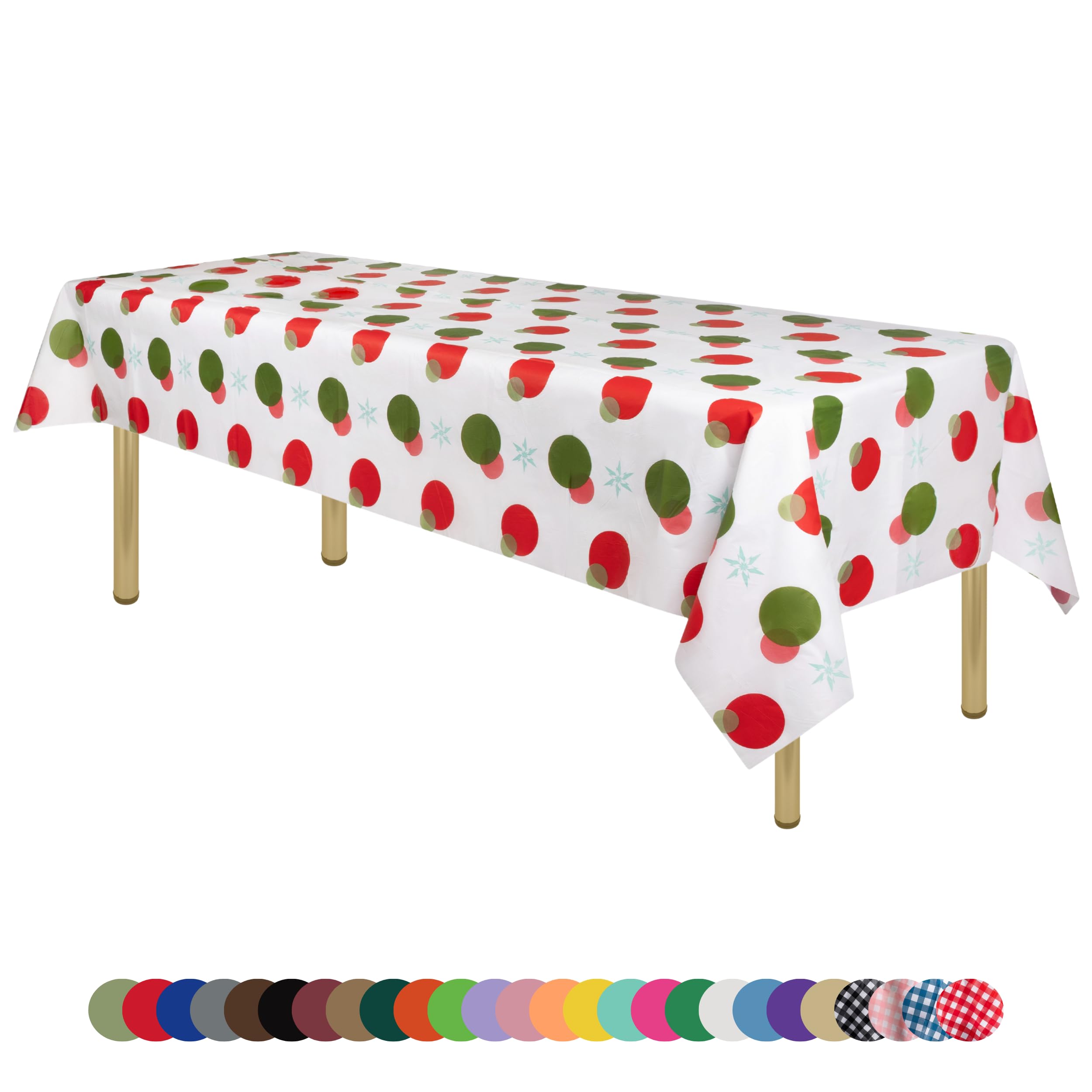 Red and Green Holiday Snow Flake Design 1 Pack Standard Disposable Plastic Party Tablecloth 54 Inch. x 108 Inch. Rectangle Table Cover By Zimpleware โ image 1