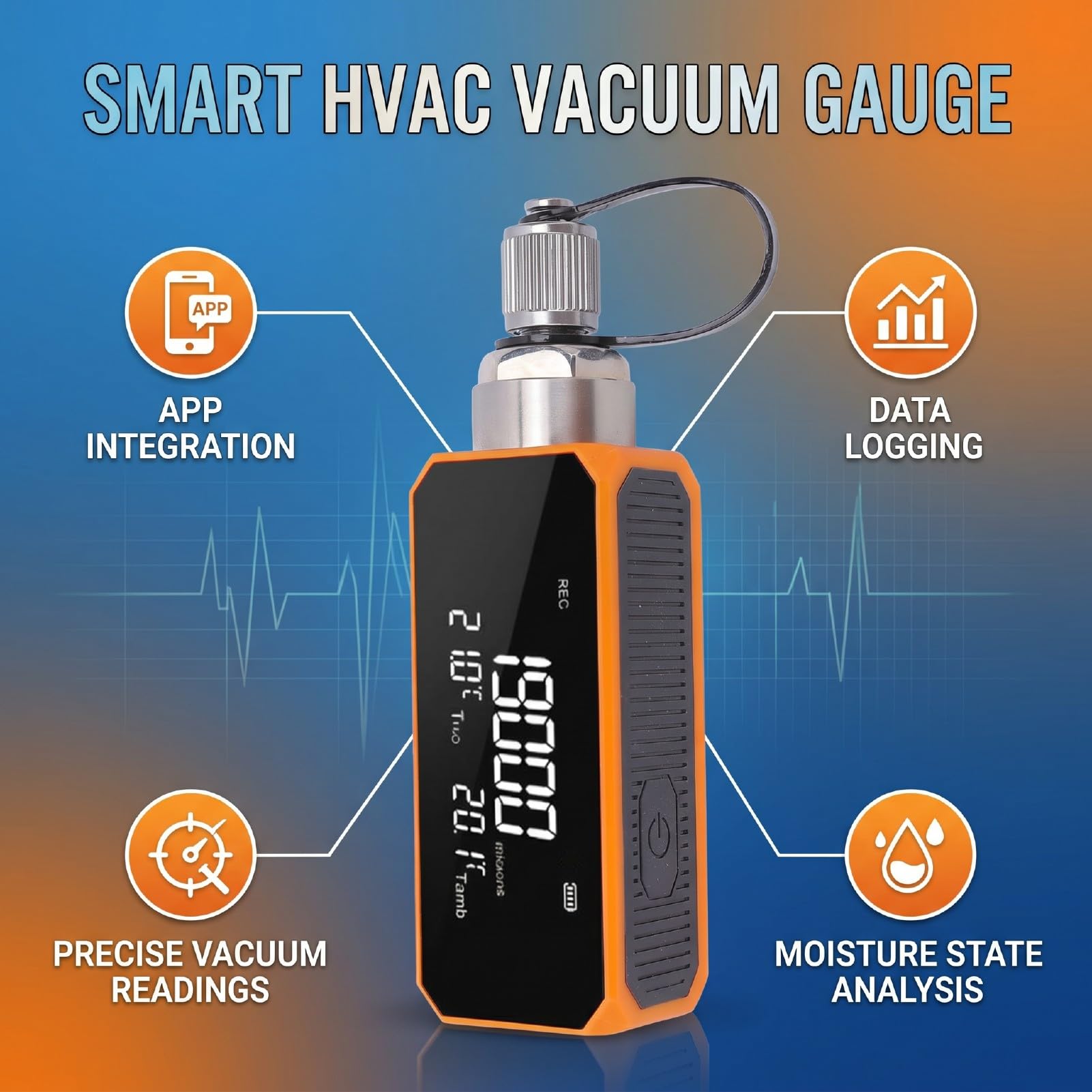 ASHATA Medidor de Vacío Digital SAE de 1/4 Pulgada, Calibrador de