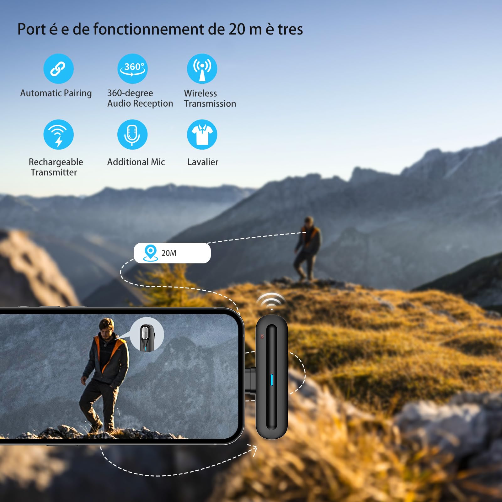 Lavalier Mikrofon Kabellos, Plug-Play Lavalier Microphon Wireless für iOS, Intelligentes Minimikrofon zur Geräuschreduktion ist einfach zu bedienen, geeignet für YouTube, TikTok, Facebook