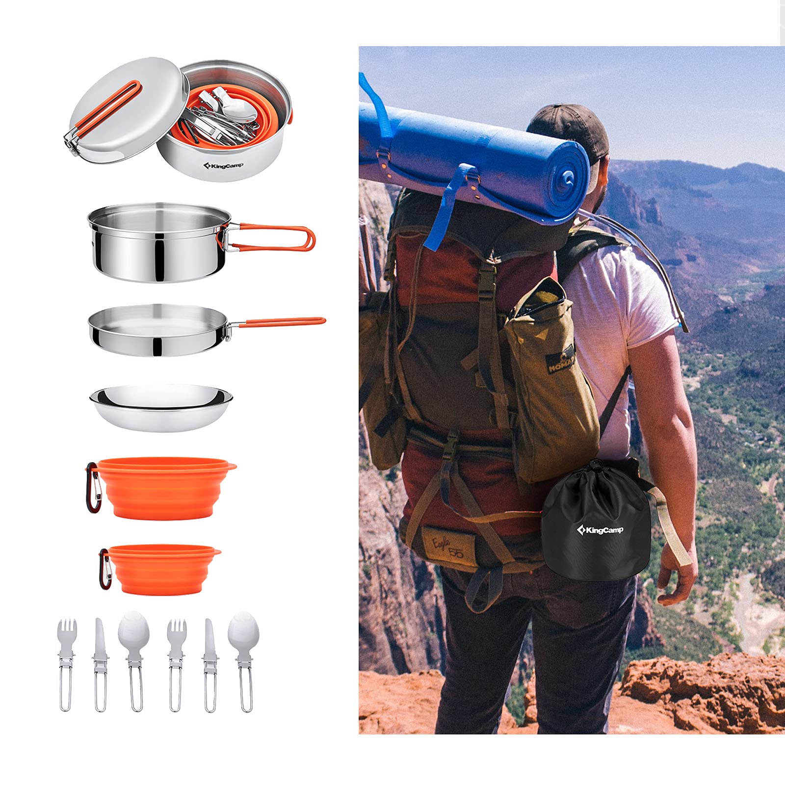 KingCamp Camping Kochset Adventurer I Pro Koch Geschirr Set Stahl Topf Pfanne