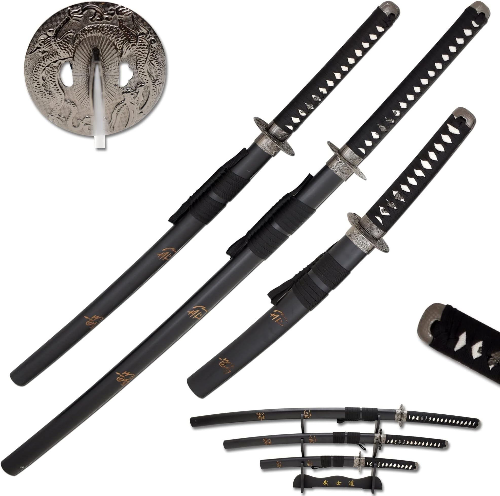Snake Eye Tactical Two Tone 3 Piece Samurai Katana Set w/Free Sword Stand