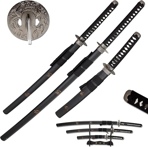 Snake Eye Tactical Juego de katana samurái de dos tonos de 3 piezas con soporte de espada gratis