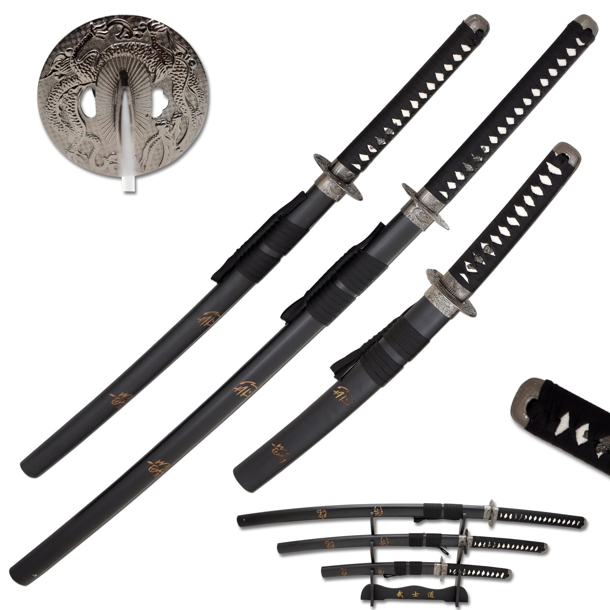 Snake Eye Tactical Two Tone 3 Piece Samurai Katana Set w/Free Sword Stand