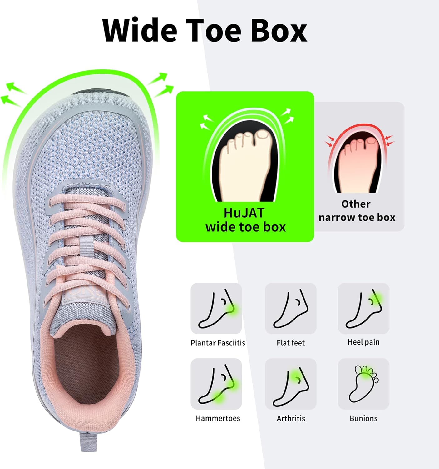 Women's Wide Toe Box Running Shoes, Arch Support Zero Drop Sneakers, Orthotic Shoes for Plantar Fasciitis & Foot Heel Pain Relief US Size 6-11