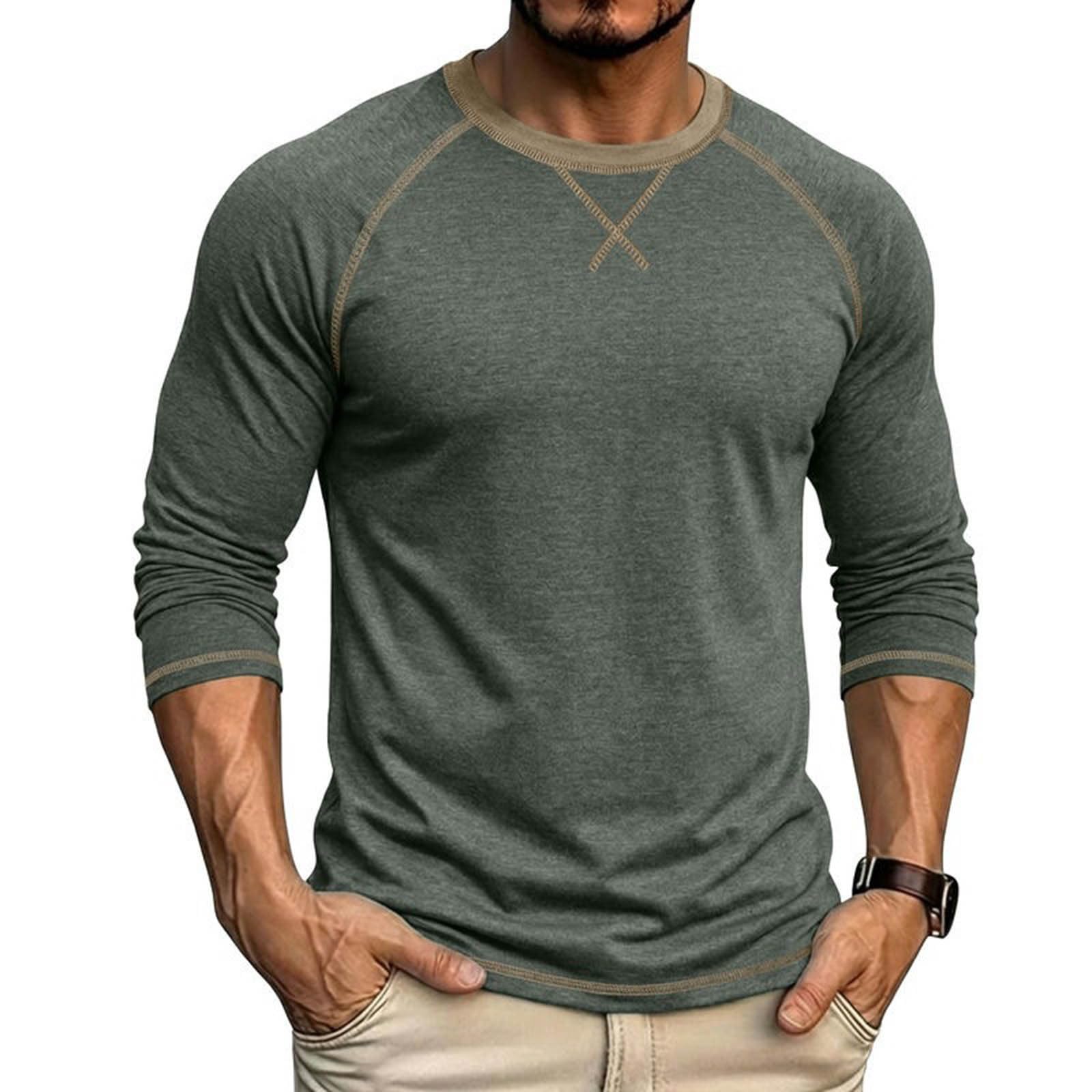 Raglan Long Sleeve Tshirts for Men Casual Pullover Crew Neck Tee T-shirts