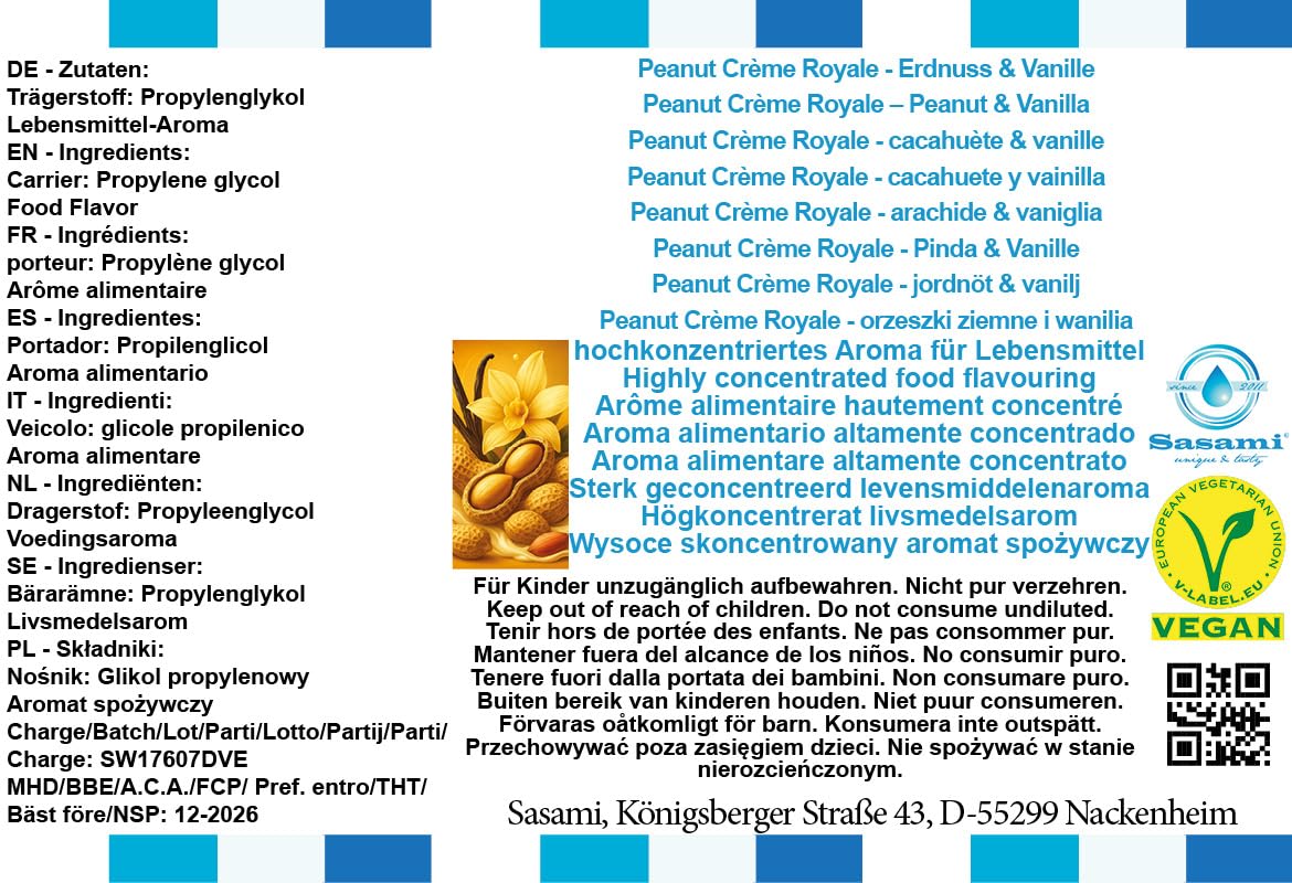 Peanut Crème Royale - orzeszki ziemne i wanilia Aromat Koncentrat - wegański - Sasami - 100ml
