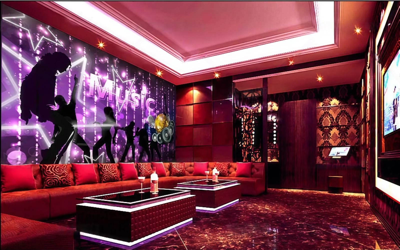 Tapeta Świeże fioletowe światła muzyczne taniec muzyczny bar zachodnia restauracja tło ściana popołudniowa herbata kawiarnia tapeta, 3D, 200 x 140 cm