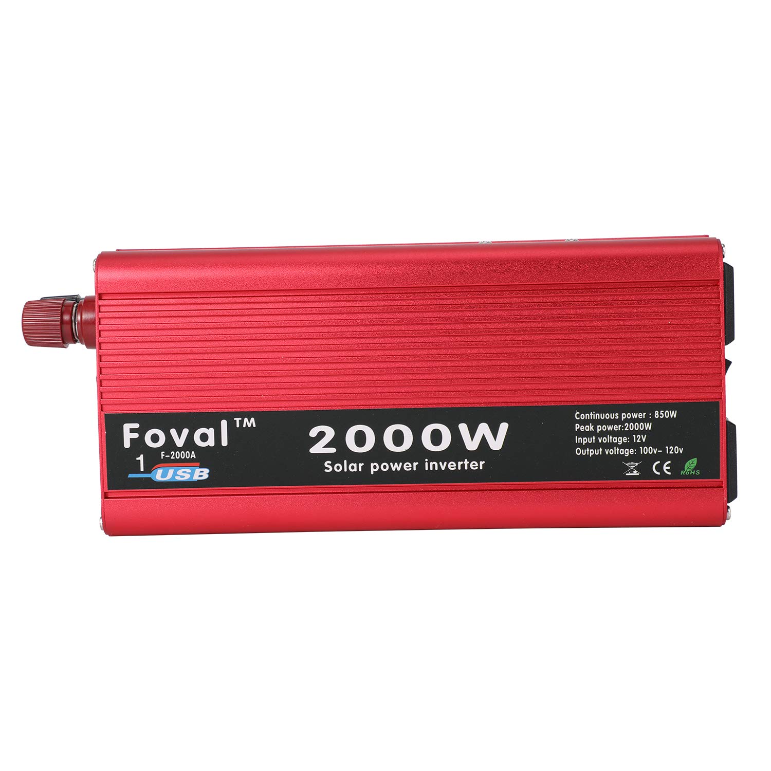 Onduleur 2000W 12V Vers 110V – Convertisseur Puissance Crête 2000W / Continu 800W Avec 2 Prises AC + USB, Alu Robuste