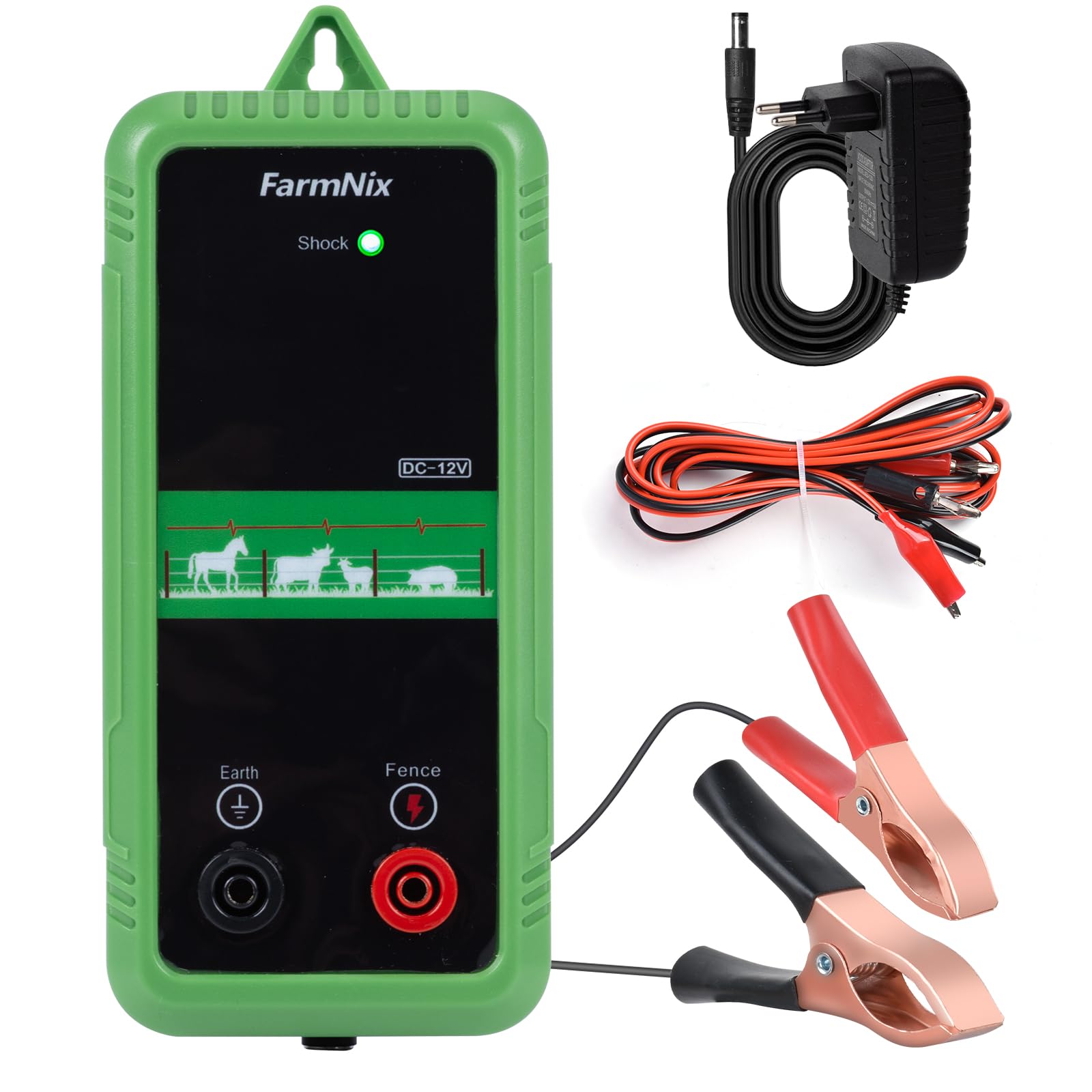Elettrificatore per Recinti 8KM, 1J, 12V, Uscita 10KV, Basso Consumo, Compatibile AC/DC/Solare per Giardino, Fattoria e Piccoli Pascoli