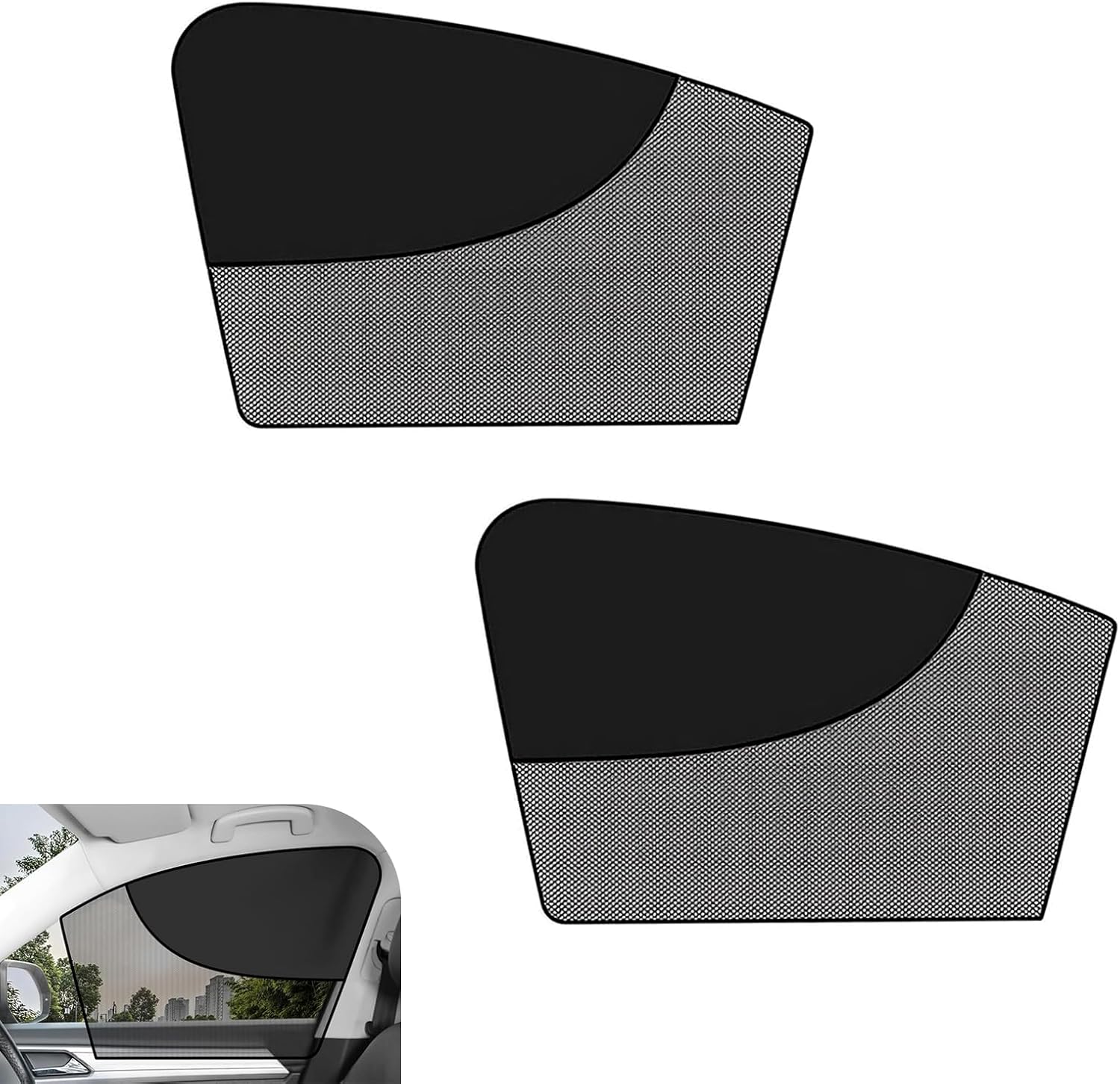 2 PCS Car Window Shades, Sunscreen UV Protection Car Front Side Window Sun Shade, Magnetic Half Blackout & Half See Through Side Window Sun Shade, Universal for Cars, for Driver (Black)