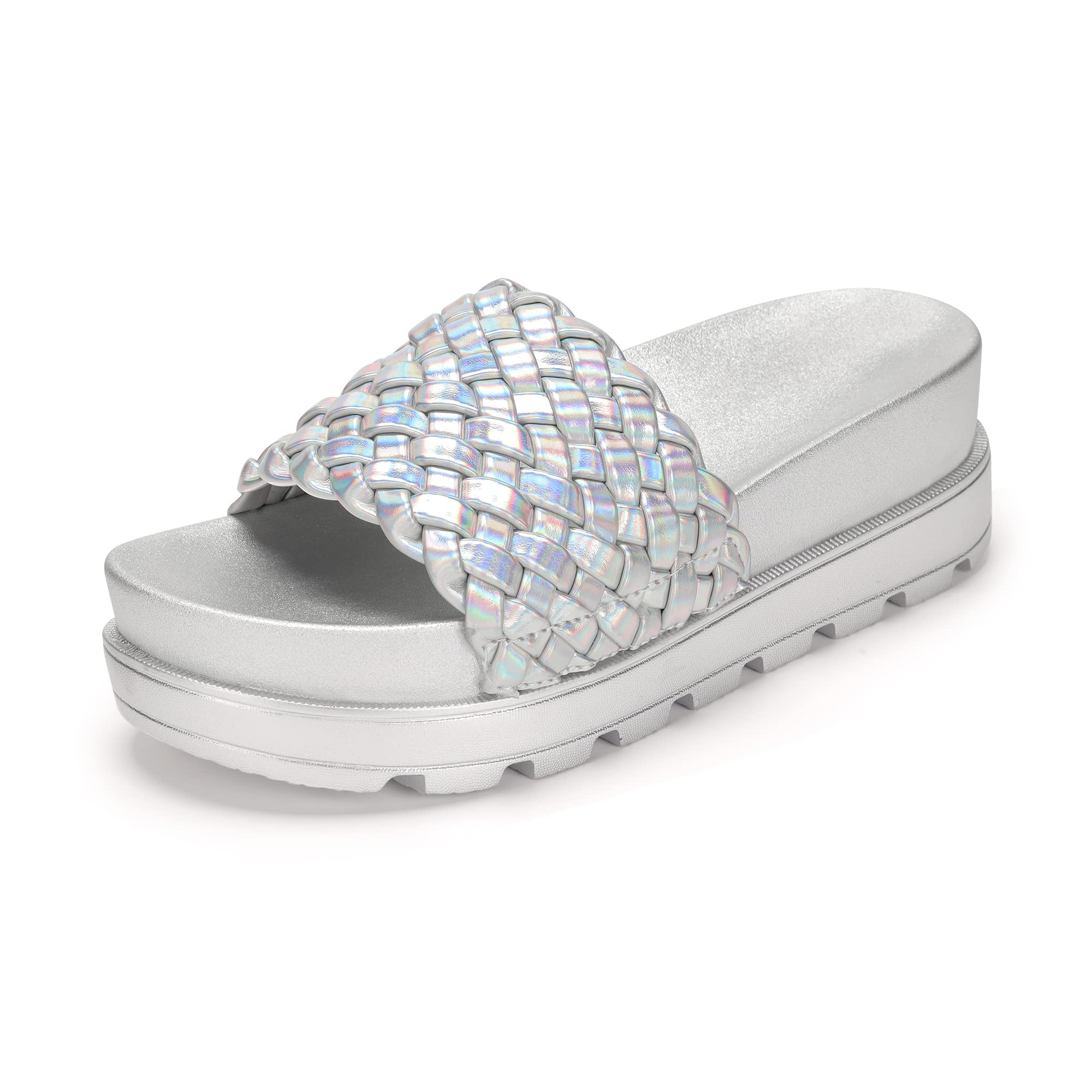 LUCKY STEP Women's Chunky Platform Braided Slide Sandals