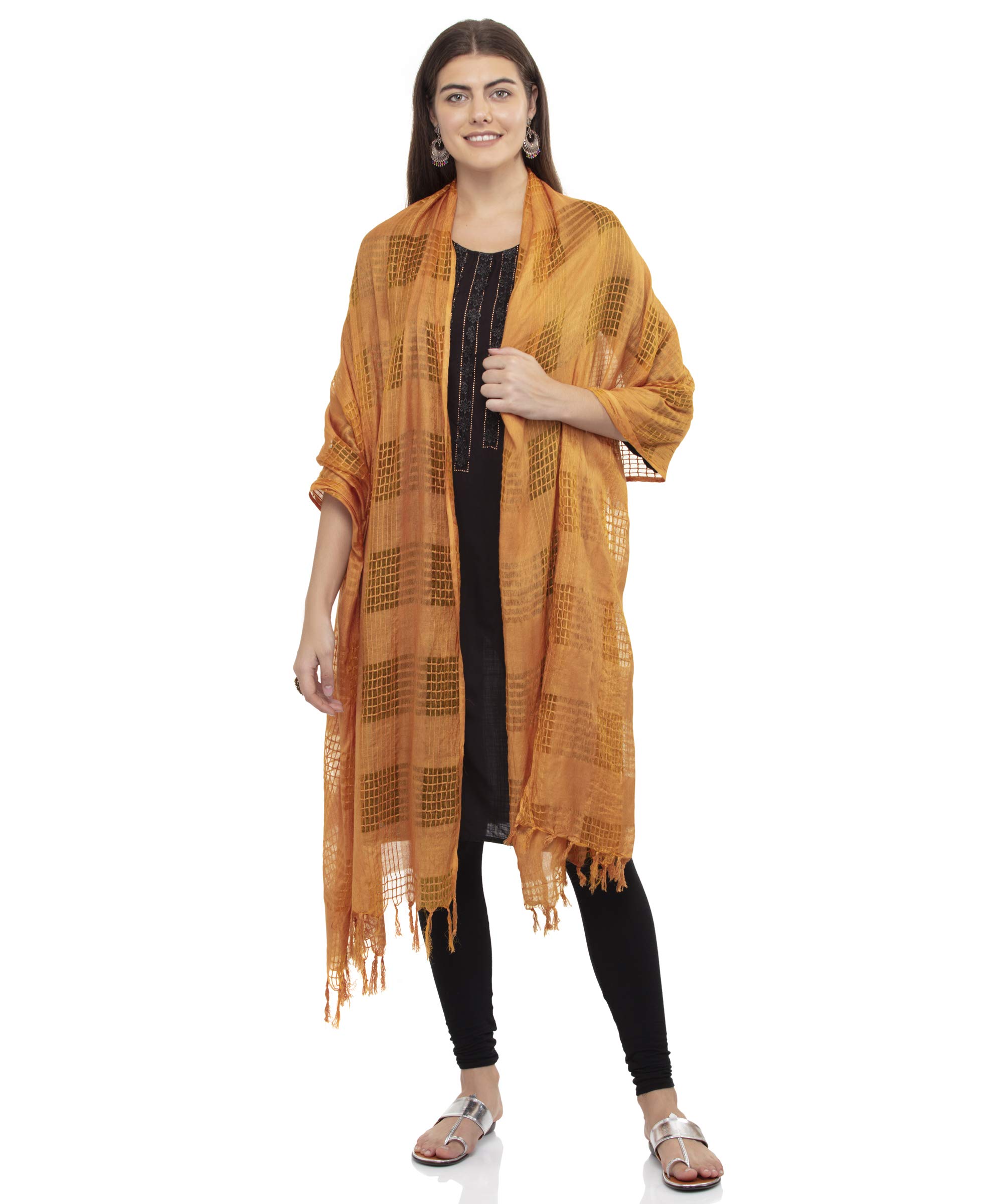 a r silk Women's Self Check Cotton Musturd Dupatta #Regular Dupatta-picture-40
